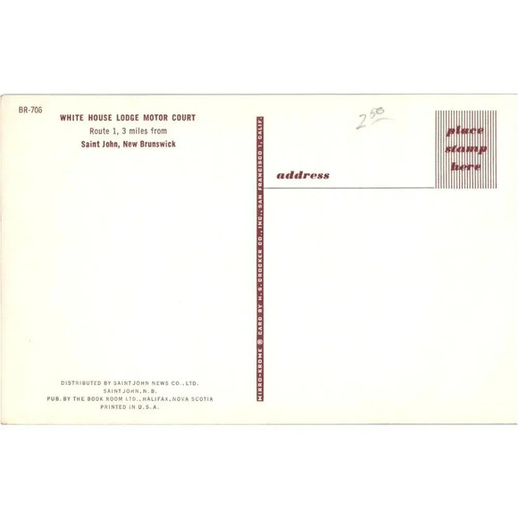 WHITE HOUSE LODGE MOTOR COURT Route 1,Saint John, New Brunswick Postcard - Picture 2 of 2